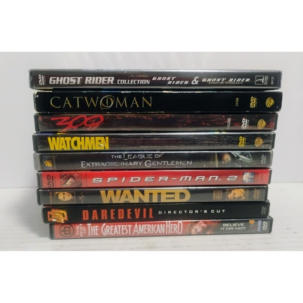 SUPERHERO COMIC 9 CT DVD LOT WATCHMEN DAREDEVIL SPIDER-MAN 2 GHOST RIDER ETC